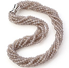 Nice Multi Twisted Strands 4mm Faceted Grey Agate Beads Necklace With Magnetic Clasp