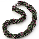 Fashion Multi Twisted Strands 4mm Faceted Zoisite Stone Beads Necklace With Magnetic Clasp