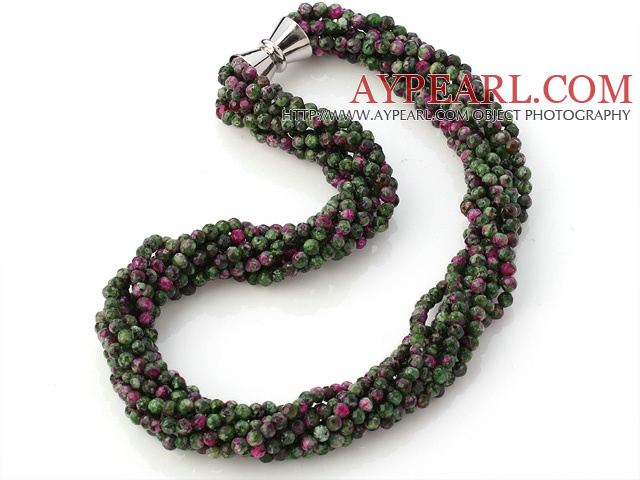 Fashion Multi Twisted Strands 4mm Faceted Zoisite Stone Beads Necklace With Magnetic Clasp