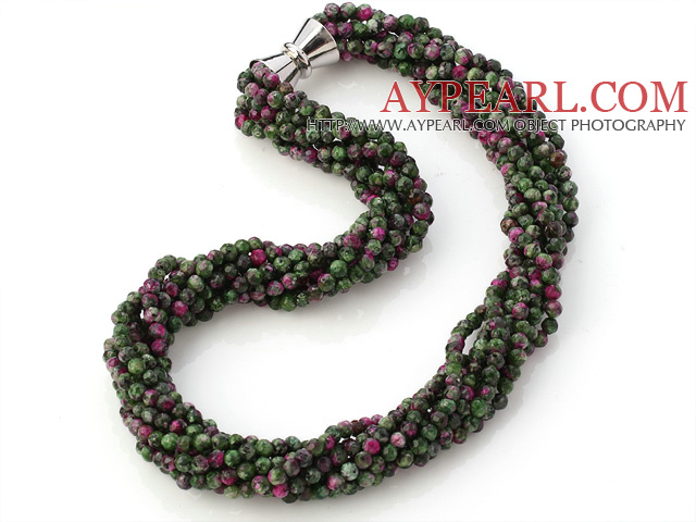 Fashion πολλαπλών Twisted Σκέλη 4 χιλιοστά πολύπλευρη Zoisite Stone χάντρες κολιέ με μαγνητικό κούμπωμα