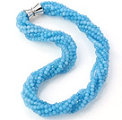 Wholesale Nice Multi Twisted Strands 4mm Faceted Round Blue Jade Beads Necklace With Magnetic Clasp