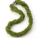 Nice Multi Twisted Strands 4mm Faceted Round Green Jade Beads Necklace With Magnetic Clasp