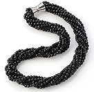 Fashion Multi Twisted Strands 4mm A Grade Faceted Black Agate Beads Necklace With Magnetic Clasp