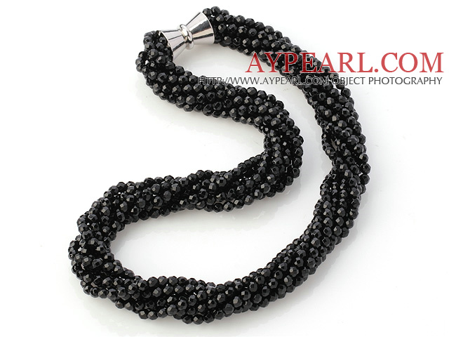 Fashion Multi Twisted Strands 4mm A Grade Faceted Black Agate Beads Necklace With Magnetic Clasp