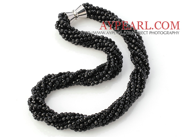 Mode multi brins torsadés 4mm Une année à facettes noir agate collier de perles avec fermoir magnétique