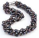 Popular Multi Twisted Strands Black Freshwater Pearl And Smoky Quartz Necklace With Magnetic Clasp
