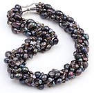 Populære Multi Twisted Strands Svart Freshwater Pearl og Smoky Quartz kjede med magnetisk lås