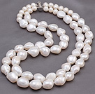 Popular Double Strands Big Baroque Freshwater Pearl Beads Necklace With Magnetic Clasp