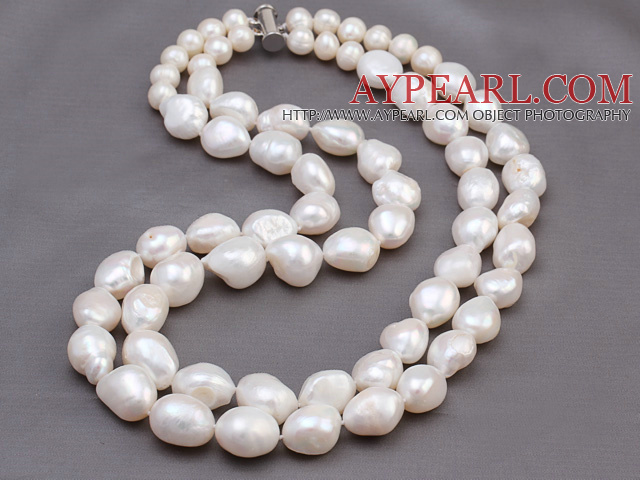 Popular Double Strands Big Baroque Freshwater Pearl Beads Necklace With Magnetic Clasp