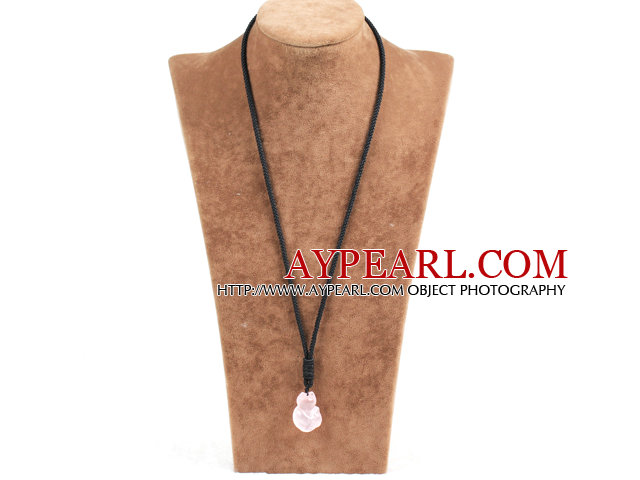 Simple Fashion A Grade Rose Quartz Fox Pendant Necklace