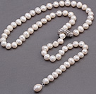 Nice Natural 8-9mm White Freshwater Pearl Beads Necklace With Rhinestone Metal Clasp