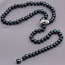 Belle Naturel 7-8mm noir perle d'eau douce collier de perles avec strass métal fermoir