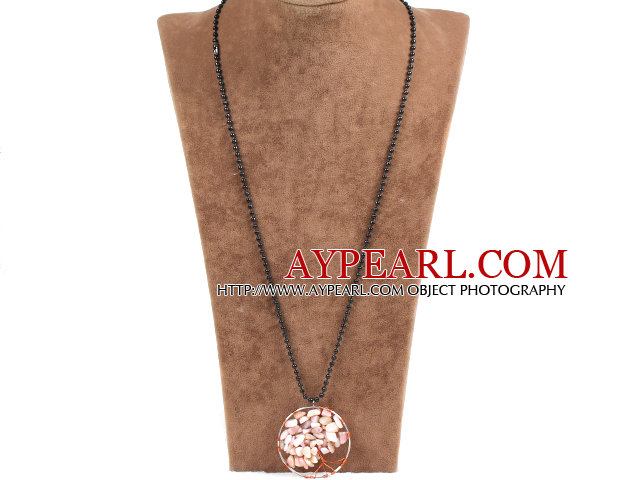 Wired boucle Crochet Mode grandes puces naturelles Souhaitant collier pendentif rose opale Arbre Avec Black Chain