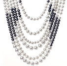 ファッションマルチストランド磁気クラスプと混合サイズ丸型、白と黒の貝殻真珠結び目ネックレス
