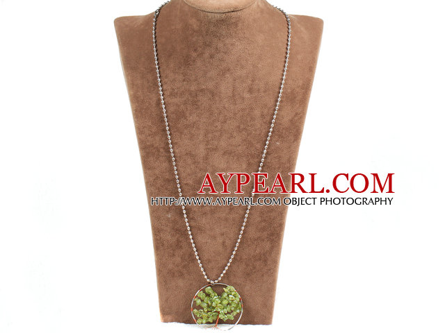 Wired boucle Crochet Mode Grand Olivine Pierre Naturelle Chips Souhaitant collier pendentif Arbre Avec chaîne allié