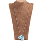 Fashion Wired Crochet Multilayer Champagne Crystal And Blue Shell White Pearl Flower Necklace