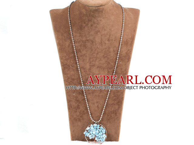 Fashion Wired Hekle Multilayer Champagne Crystal og blå Shell White Pearl Flower halskjede