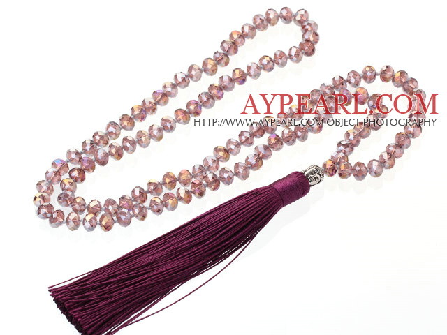 Lovely 8mm provocate de om violet cristal colier Strand Cu Purple filetat Tassel pandantiv