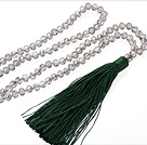 Wholesale Lovely 8mm Manmade White Crystal Strand Necklace With Green Threaded Tassel Pendant