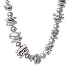 Beautiful Single Strand Natural Gray Irregular Blister Freshwater Pearl Necklace