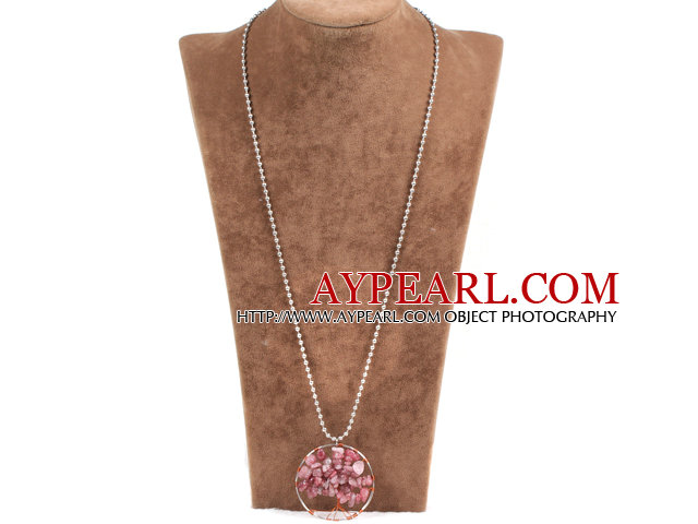 Wired Loop Virka Fashion stor naturlig Cherry Quartz Chips Wishing Tree hängsmycke halsband med kedja Legerat