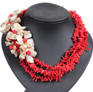 Fantastic Beautiful Multi Strand Twisted Red Coral Chips Natural Shell Flower African Wedding Necklace