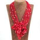 Splendid Statement Multi Strand Red Coral Beads Flower African Wedding Necklace