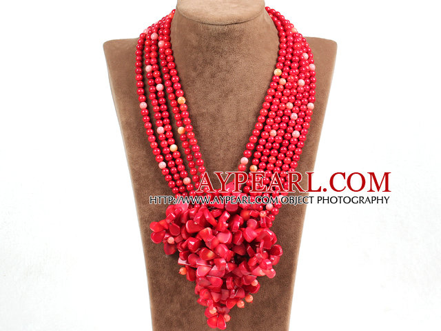 Splendid Statement Multi Strand Red Coral Perler African Wedding Flower halskjede