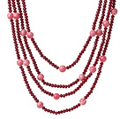 Nice Multi Strands Rose Jade Crystal And Round Rhodochrosite Necklace With Magnetic Clasp