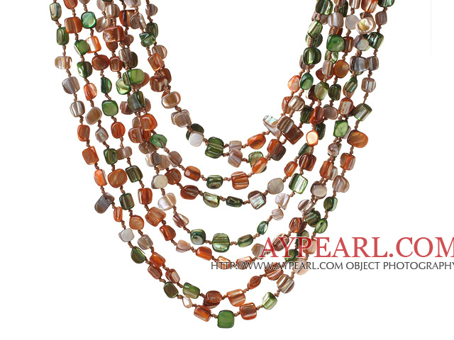 Popular Multilayer Multi Mixed Colorful Shell Necklace With Hollow Ring Closure