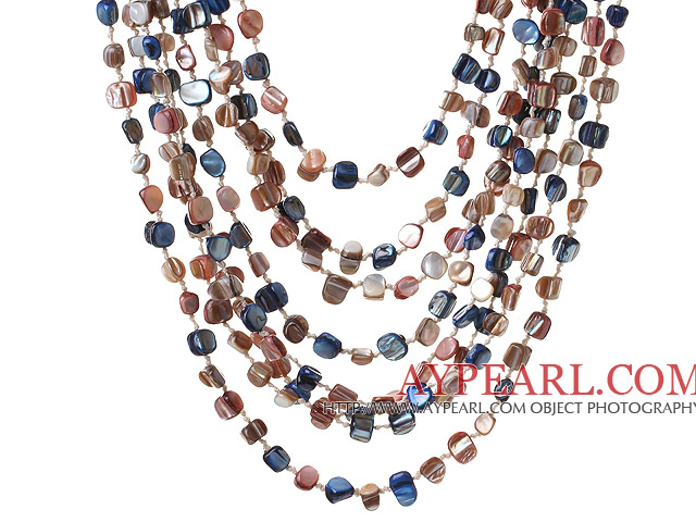 Popular Multilayer Multi Mixed Colorful Shell Necklace With Hollow Ring Closure