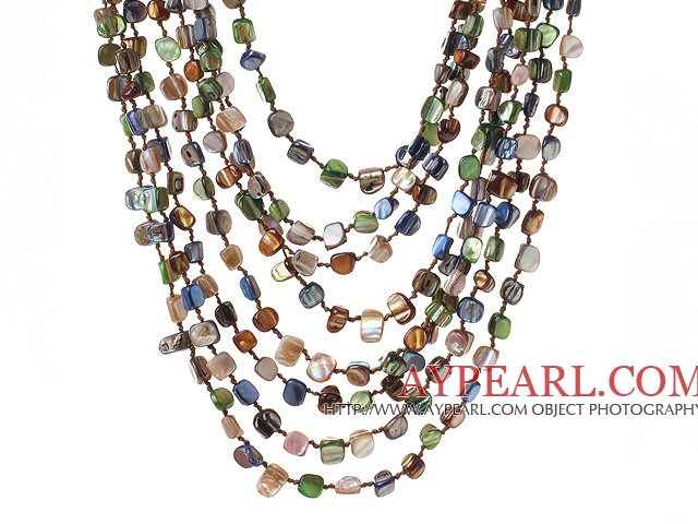 Popular Multilayer Multi Mixed Colorful Shell Necklace With Hollow Ring Closure