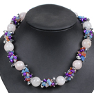 Hot Sale Gorgeous Round Rose Quartz Beads Cluster Purple Pearl Multi Color Stone Beads Choker Necklace