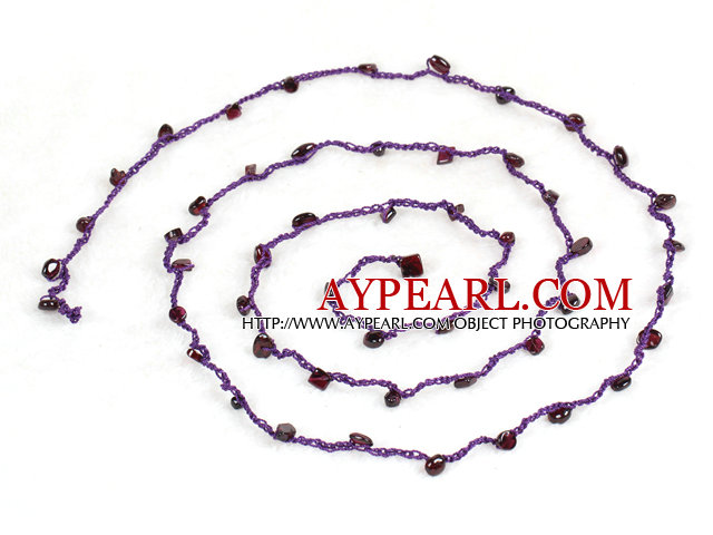 Ganske lang stil New Thread Necklace Purple Garnet Chips (også kan være armbånd)