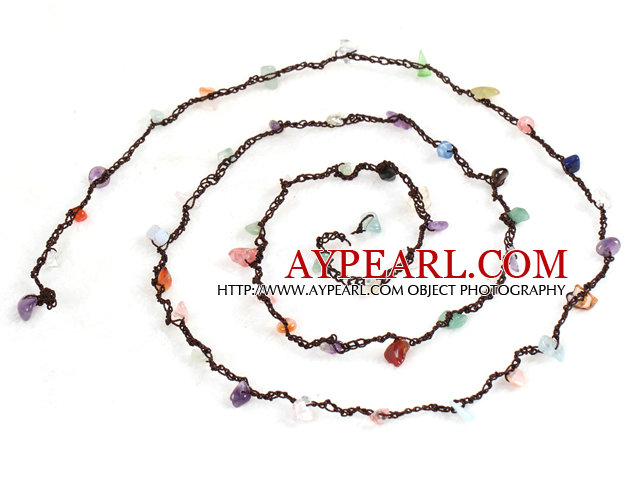 Fashion Multi Strands 6-7mm Black Freshwater Pearl And Round Opal Necklace With Magnetic Clasp