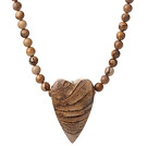 Lovely Single Strand Round Picture Jasper Necklace With Heart Shape Pendant