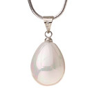 Lovely White Teardrop Seashell Pearl Dangling Pendant Metal Chain Necklace With Lobster Clasp