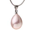 Wholesale Lovely Pink Teardrop Seashell Pearl Dangling Pendant Metal Chain Necklace With Lobster Clasp