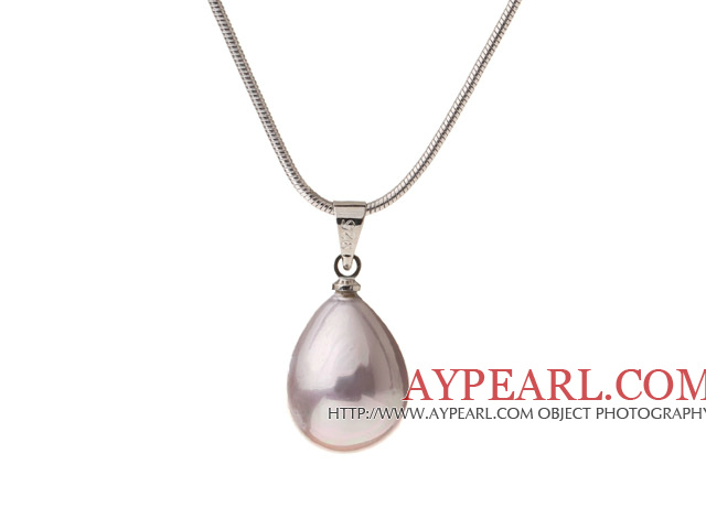 Lovely Purple Teardrop Seashell Pearl Dangling Pendant Metal Chain Necklace With Lobster Clasp