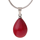 Lovely Red Teardrop Seashell Pearl Dangling Pendant Metal Chain Necklace With Lobster Clasp