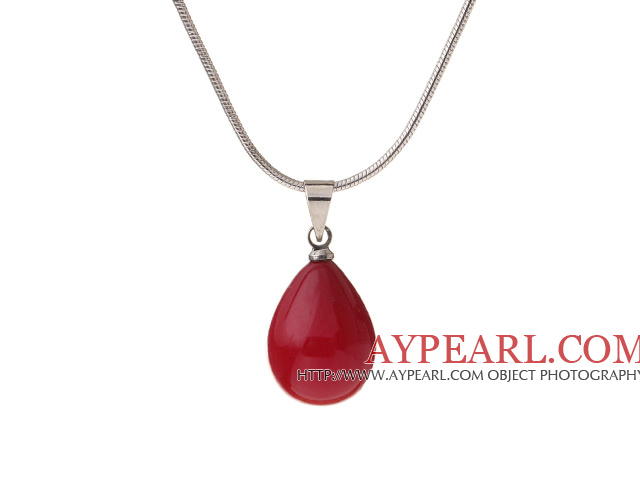 Lovely Red Teardrop Seashell Pearl Dangling Pendant Metal Chain Necklace With Lobster Clasp