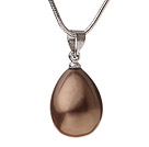Wholesale Lovely Brown Teardrop Seashell Pearl Dangling Pendant Metal Chain Necklace With Lobster Clasp