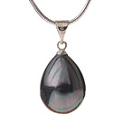 Lovely Black Teardrop Seashell Pearl Dangling Pendant Metal Chain Necklace With Lobster Clasp