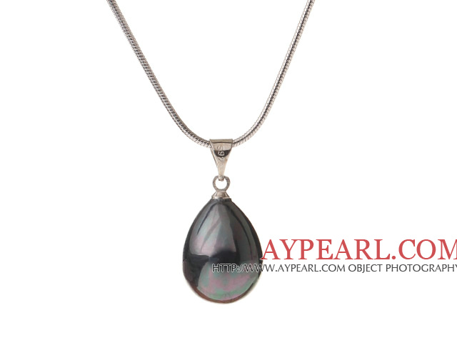 Collier de chaîne noire de larme perle coquillage balançant en métal de belle avec mousqueton