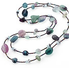 Fashion Long Style Multi Rainbow Fluorite And Crystal Strand Necklace (Random Shapes Wil Be Sent)