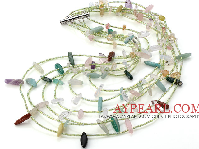 Mode multi Strand cristal Aventurine Rose Quartz Citrine Chips Collier de pierre gemme