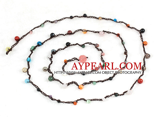Pretty New Long Style Multi Color Round Gemstone Beads Necklace(Also can be Bracelet)