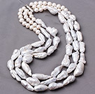 Fashion Three Strands Natural White Freshwater And Blister Pearl Necklace With Magnetic Clasp