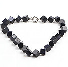 Fashion Simple Style Cube Shape Blue Sand Stone Necklace with Moonlight Clasp