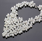 Wholesale Pretty Multilayer Wired White Teardrop Opal Crystal And Round Seashell Pearl Flower Necklace